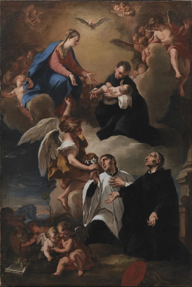 L Spirito Santo, la vergine con angeli e santi Marco, Stanislao Kostka, Lugi Gonzaga e FRancesco Borgia - Statens Museum for Kunst
